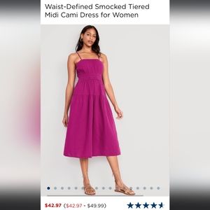 Waist-Defined Smocked Tiered Midi Cami Dress for Women